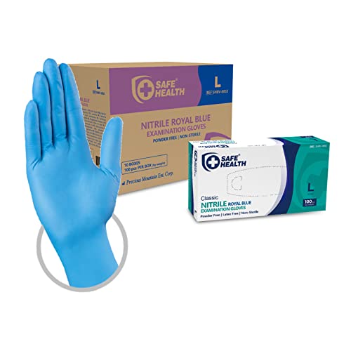 Safe Health Einweghandschuhe Größe L Blau, 1000 stück, Medical Nitrilhandschuhe Hypoallergen Nitril Pulverfrei Latexfrei, Lebensmittel Handschuhe Medizinische Einmalhandschuhe 3,5 ml (10X100, Blau, L) von Safe Health