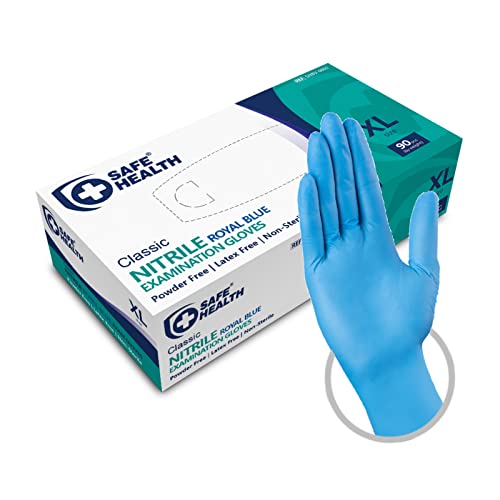 Safe Health Einweghandschuhe Größe XL Blau, 90 stück, Medical Nitrilhandschuhe Hypoallergen Nitril Pulverfrei Latexfrei, Lebensmittel Handschuhe Medizinische Einmalhandschuhe 3,5 ml (90, Blau, XL) von Safe Health