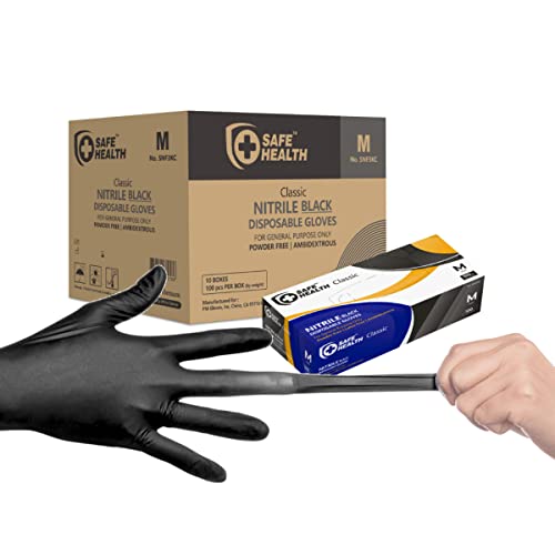Safe Health Nitrilhandschuhe Industrie-Einweghandschuhe M 1000 Stück Box Puderfrei, Latexfrei, Untersuchungshandschuhe Kfz Werkstatt Kochhandschuhe Reparatur-Auto-Wartung-Haushalt-TäGlich (M, Schwarz) Safe Health Nitrilhandschuhe Industrie-Einweghandschuhe M 1000 Stück Box Puderfrei, Latexfrei, Untersuchungshandschuhe Kfz Werkstatt Kochhandschuhe Reparatur-Auto-Wartung-Haushalt-TäGlich (M, Schwarz) von Safe Health