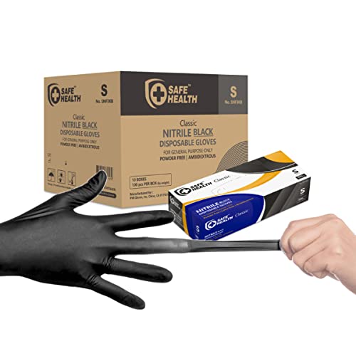 Safe Health Nitrilhandschuhe Industrie-Einweghandschuhe S 1000 Stück Box Puderfrei, Latexfrei, Untersuchungshandschuhe Kfz Werkstatt Kochhandschuhe Reparatur-Auto-Wartung-Haushalt-TäGlich (S, Schwarz) Safe Health Nitrilhandschuhe Industrie-Einweghandschuhe S 1000 Stück Box Puderfrei, Latexfrei, Untersuchungshandschuhe Kfz Werkstatt Kochhandschuhe Reparatur-Auto-Wartung-Haushalt-TäGlich (S, Schwarz) von Safe Health