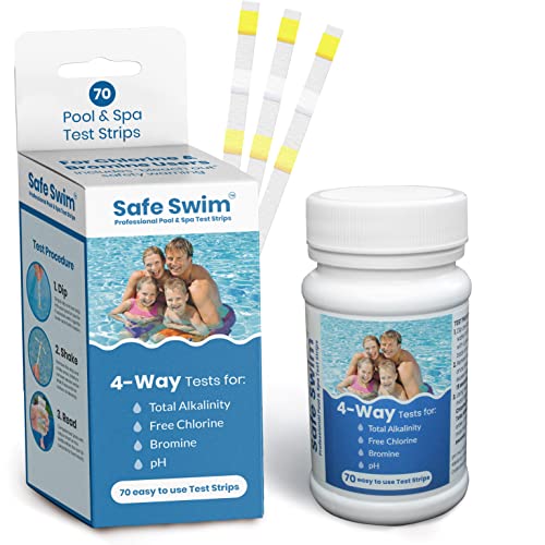 Safe Swim 4-Way - Hot Tub, Swimming Pool and Spa Test Strips - Bottle of 70 - Measures Chlorine, Bromine, PH and Total Alkalinity… von Safe Swim