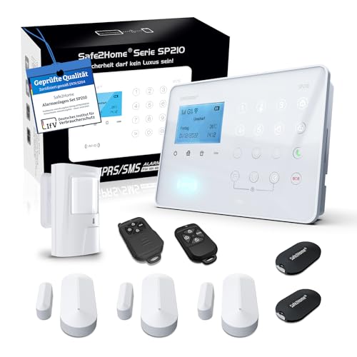 Safe2Home® Funk Alarmanlage Basis Set SP210 mit Sabotageschutz u Lichtsteuerung - deutsch - GSM WLAN Alarmsystem SMS Alarmierung - Alarmanlagen fürs Haus Büro inkl. Zubehör und Sensoren von Safe2Home