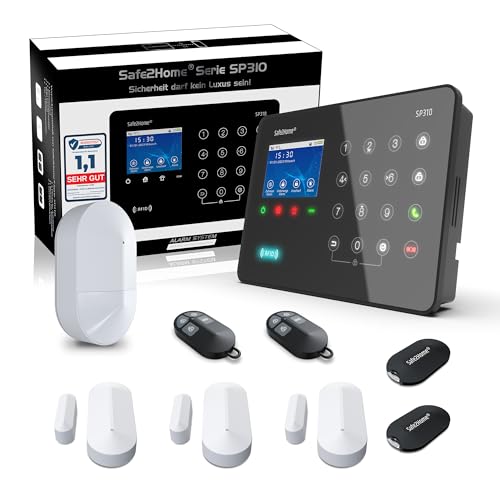 Safe2Home® Funk Alarmanlagen Basis Set SP310 Profi - Sabotageschutz Rolling Code - wechselnde Frequenz deutsch GSM WLAN Alarmsystem fürs Haus Büro inkl. Zubehör mit SMS/Anruf Alarmierung von Safe2Home