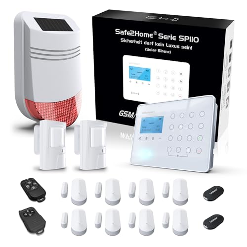 Safe2Home Funk Alarmanlage Großes Set SP110 Sabotageschutz Solar Sirene - deutsch - Alarmsystem SMS Alarmierung - Alarmanlagen fürs Haus Büro von Safe2Home