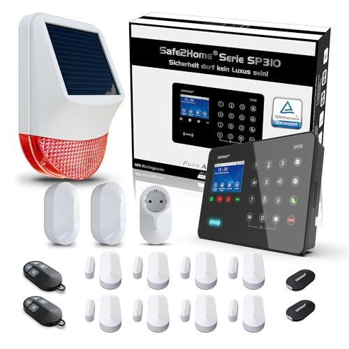 Safe2Home® SP310 Funk Alarmanlage Komplett Set - Störsendererkennung - Tüv Zertifiziert – App Steuerung deutsches GSM WLAN SMS Alarmsystem 868Mhz - Smart-Home kompatibel für Haus Büro von Safe2Home