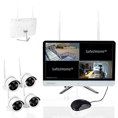 Safe2Home Funk Überwachungskamera Set 3TB deutsch - 8 Kanal 4X Full HD Cam – Kamera Set Monitor inkl Rekorder - Secure S1.0 - Speicher - innen außen - Funk Kameras 2,4 GhZ Nachtsicht von Safe2Home