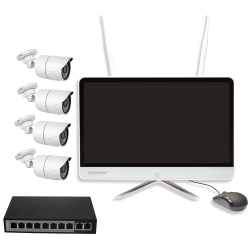 Safe2Home POE/Funk Überwachungskamera Set 8 Kanal mit 3 TB Rekorder inkl. POE Switch - 4X Full HD POE Cam Nachtsicht - Monitor - Festplatte von Safe2Home