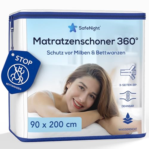 Matratzenschoner 90x200 – wasserdichte Matratzenhülle & Bettunterlage gegen Bettwanzen & Milben – Rundumschutz ohne Chemikalien – Weiche Baumwolloberfläche – Dehnbar bis 26 cm von SafeNight