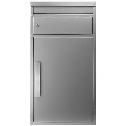 Paketbriefkasten groß grau Standbriefkasten draussen Silber SafePost 65M Paketbox mit Briefkasten Paketkasten XXL wetterfest rostfrei freistehend Paketstation Paketfach geräumig RAL 9006 von SafePost