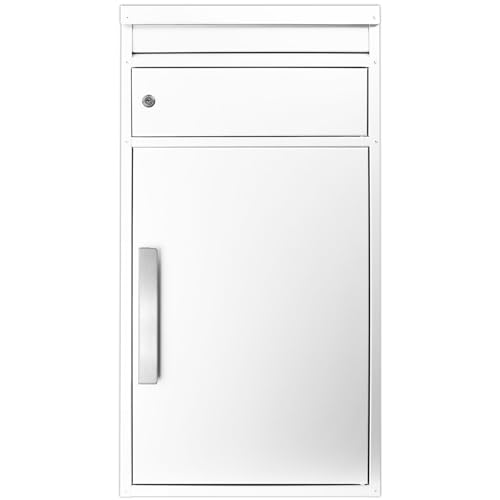 Paketbriefkasten groß Weiss Standbriefkasten draussen SafePost 65M Paketbox mit Briefkasten massiv Paketkasten XXL wetterfest rostfrei freistehend Paketstation Paketfach geräumig RAL 9010 von SafePost