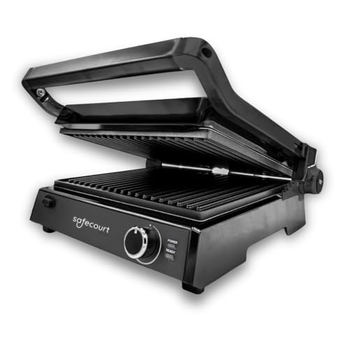 Safecourt Kitchen – Kontaktgrill 4-in-1 – Sandwichmaker, Panini Grill, Tischgrill elektrisch & Toaster – XXL Grillfläche (4 Sandwiches/12 Burger) – Abnehmbare PFAS-freie Platten – 2000W von Safecourt Kitchen