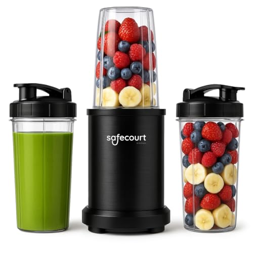 Safecourt Standmixer – Kraftvoller Smoothie Maker, Mixer & Blender To-Go [1200W] – für Smoothies, Shakes, Suppen, Dips und mehr [inkl. 2x 700ML BPA-freier To-Go Becher] von Safecourt Kitchen