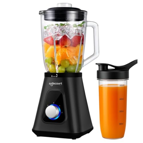 Safecourt Standmixer – Kraftvoller Smoothie Maker, Blender & Mixer [1200W & 1,5L Glasbehälter] – für Smoothies, Shakes, Suppen, Dips und mehr [inkl. 600ML BPA-freier To-Go Becher] von Safecourt Kitchen