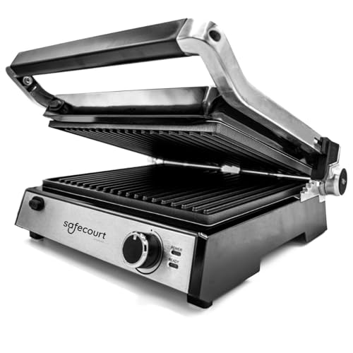 Safecourt Kitchen – Kontaktgrill 4-in-1 – Sandwichmaker, Panini Grill, Tischgrill elektrisch & Toaster – XXL Grillfläche (4 Sandwiches/12 Burger) – Abnehmbare PFAS-freie Platten – 2000W von Safecourt Kitchen