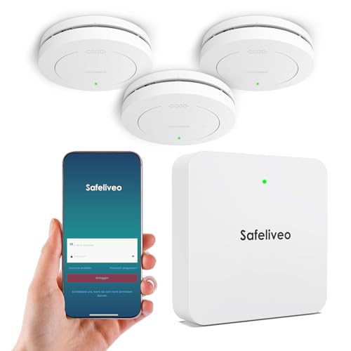Safeliveo Rauchmelder 10 Jahre Batterie Vernetzt Smart Feuermelder WLAN 3er Set mit Basisstation, Brandmelder mit 85dB Hörbarer Alarm von Safeliveo