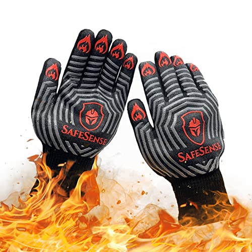 SafeSense Grillhandschuhe hitzebeständig Herren 800 Grad Ofenhandschuhe feuerfest BBQ Backhandschuhe Schwarz von Safesense