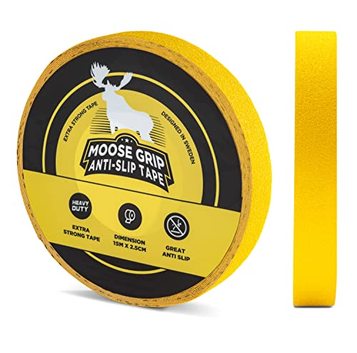 Safestep Moose Grip – Hochwertiges und leicht zu reinigendes Anti-Rutsch-Klebeband für Treppen im Innen- und Außenbereich (Premium, Gelb, 15 m x 2.5 cm) von Safestep