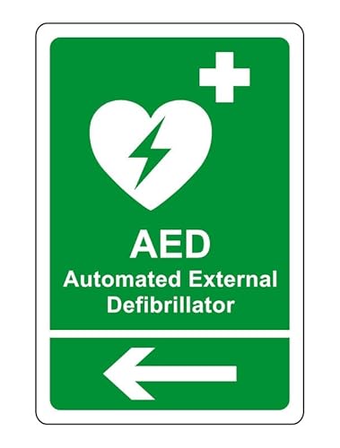 AED-Sicherheitsschild – Automated External Defibrillator Pfeil links Notfallschild – 1,2 mm starrer Kunststoff für den Innen- und Außenbereich (150 mm x 100 mm) Sichtabstand innerhalb von 3 m. von Safety First Display LTD