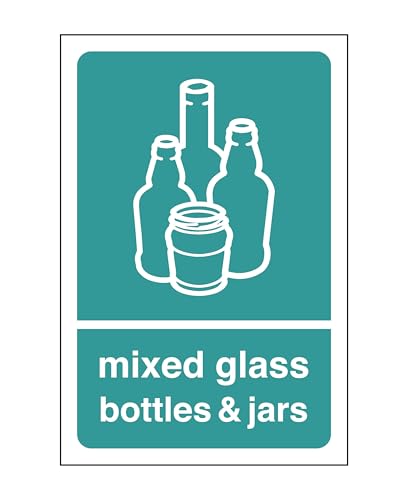Gemischtes Glas und Flaschen und Gläser – Sicherheitsschilder – selbstklebende Aufkleber mit hoher Klebekraft (150 mm x 100 mm) Sichtabstand innerhalb von 3 m. von Safety First Display LTD