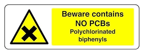Hinweisschild "Beware Contains No Pcbs" Polychlorierte Biphenyls, 3 mm Aluminium-Dibond für den Innen- und Außenbereich (600 mm x 200 mm), 7 m Sichtabstand von Safety First Display LTD