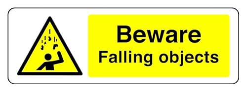 Hinweisschild "Beware Falling Objects", 1,2 mm starrer Kunststoff für den Innen- und Außenbereich (600 mm x 200 mm) Sichtabstand innerhalb von 14 m. von Safety First Display LTD