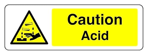 Hinweisschild "Caution Acid", 3 mm Aluminium-Dibond für den Innen- und Außenbereich (600 mm x 200 mm), 7 m Sichtabstand von Safety First Display LTD