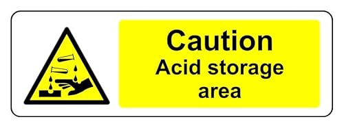 Hinweisschild "Caution Acid Storage Area", 3 mm Aluminium-Dibond für den Innen- und Außenbereich (600 mm x 200 mm), 7 m Sichtabstand von Safety First Display LTD