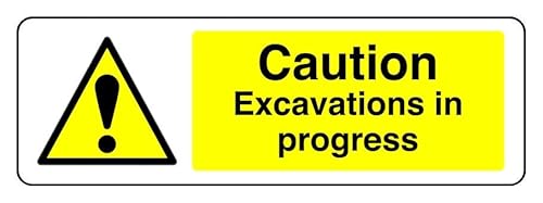 Hinweisschild "Caution Excavations In Progress – 3 mm Aluminium-Dibond für den Innen- und Außenbereich (450 mm x 150 mm), 5 m Sichtabstand von Safety First Display LTD