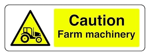 Hinweisschild "Caution Farm Machinery" – 1,2 mm starrer Kunststoff für den Innen- und Außenbereich (600 mm x 200 mm) Sichtabstand innerhalb von 14 m. von Safety First Display LTD