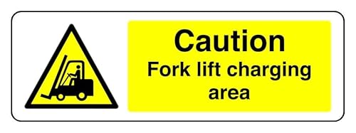 Hinweisschild "Caution Fork Lift Charging Area", 3 mm Aluminium-Dibond für den Innen- und Außenbereich (600 mm x 200 mm), 7 m Sichtabstand von Safety First Display LTD