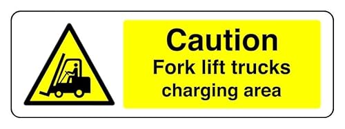 Hinweisschild "Caution Fork Lift Trucks Charging Area", 3 mm Aluminium-Dibond für den Innen- und Außenbereich (600 mm x 200 mm), 7 m Sichtabstand von Safety First Display LTD