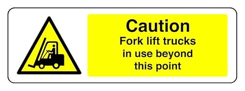 Hinweisschild "Caution Fork Lift Trucks In Use Beyond This Point", 3 mm Aluminium-Dibond für den Innen- und Außenbereich (600 mm x 200 mm), 7 m Sichtabstand von Safety First Display LTD