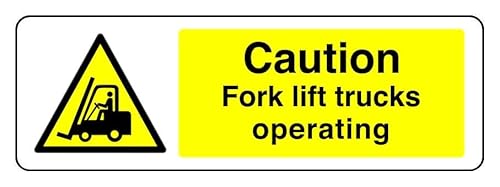 Hinweisschild "Caution Fork Lift Trucks Operation", 3 mm Aluminium-Dibond für den Innen- und Außenbereich (600 mm x 200 mm), 7 m Sichtabstand von Safety First Display LTD
