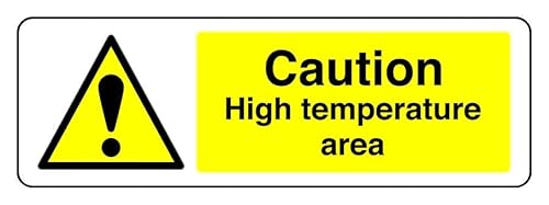 Hinweisschild "Caution High Temperature Are", 3 mm Aluminium-Dibond für den Innen- und Außenbereich (600 mm x 200 mm), 7 m Sichtabstand von Safety First Display LTD
