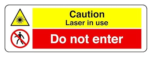 Hinweisschild "Caution Laser In Use A Do Not Enter", 1,2 mm starrer Kunststoff für den Innen- und Außenbereich (150 mm x 50 mm) Sichtabstand innerhalb von 3 m. von Safety First Display LTD