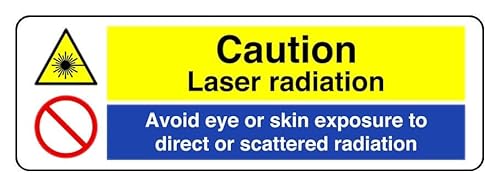 Hinweisschild "Caution Laser Radiation Avoid Eye Or Skin Exposure To Direct Or Scattered Radiation", 3 mm Aluminium-Dibond für den Innen- und Außenbereich (600 mm x 300 mm), 7 m Sichtabstand von Safety First Display LTD