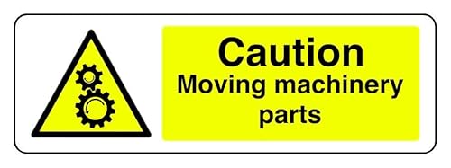 Hinweisschild "Caution Moving Machinery Parts", 3 mm Aluminium-Dibond für den Innen- und Außenbereich (600 mm x 200 mm), 7 m Sichtabstand von Safety First Display LTD