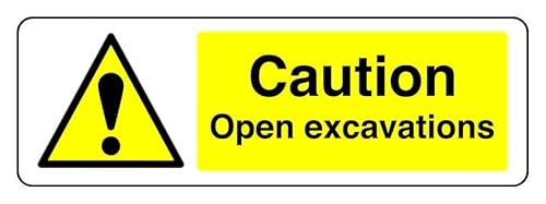Hinweisschild "Caution Open Excavations", 3 mm Aluminium-Dibond für den Innen- und Außenbereich (600 mm x 200 mm), 7 m Sichtabstand von Safety First Display LTD