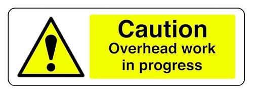 Hinweisschild "Caution Overhead Work In Progress", 3 mm Aluminium-Dibond für den Innen- und Außenbereich (600 mm x 200 mm), 7 m Sichtabstand von Safety First Display LTD
