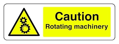 Hinweisschild "Caution Rotating Machinery", 3 mm Aluminium-Dibond für den Innen- und Außenbereich (600 mm x 200 mm), 7 m Sichtabstand von Safety First Display LTD