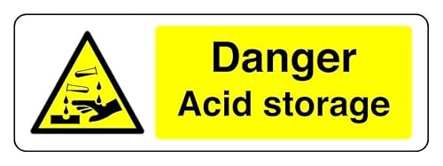 Hinweisschild "Danger Acid Storage", 3 mm Aluminium-Dibond für den Innen- und Außenbereich (600 mm x 200 mm), 7 m Sichtabstand von Safety First Display LTD