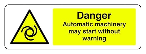 Hinweisschild "Danger Automatic Machinery May Start Without Warning – 3 mm Aluminium-Dibond für den Innen- und Außenbereich (600 mm x 200 mm), 7 m Sichtabstand von Safety First Display LTD