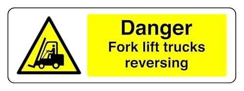 Hinweisschild "Danger Fork Lift Trucks Reversing", 3 mm Aluminium-Dibond für den Innen- und Außenbereich (600 mm x 200 mm), 7 m Sichtabstand von Safety First Display LTD