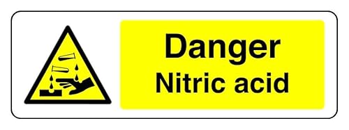 Hinweisschild "Danger Nitric Acid", 3 mm Aluminium-Dibond für den Innen- und Außenbereich (600 mm x 200 mm), 7 m Sichtabstand von Safety First Display LTD