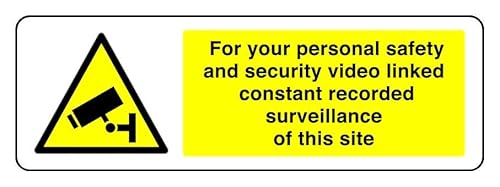 Hinweisschild "For Your Personal Safety And Security", Video Linked Constant, 1,2 mm starrer Kunststoff für den Innen- und Außenbereich (450 mm x 150 mm) Sichtabstand innerhalb von 7 m. von Safety First Display LTD