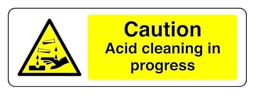 Hinweisschild mit Aufschrift "Caution Acid Cleaning In Progress", 3 mm Aluminium-Dibond für den Innen- und Außenbereich (300 mm x 100 mm), 5 m Sichtabstand von Safety First Display LTD