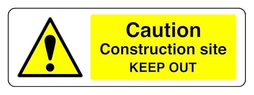 Hinweisschild mit Aufschrift "Caution Construction Site Keep Out", selbstklebend, 300 mm x 100 mm, Sichtabstand innerhalb von 5 m. von Safety First Display LTD