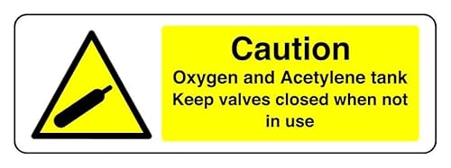 Hinweisschild mit Aufschrift "Caution Oxygen and Acetylene Tank Keep Valves Closed When Not In Use", 1,2 mm starrer Kunststoff für den Innen- und Außenbereich (450 mm x 200 mm) Sichtabstand innerhalb von Safety First Display LTD
