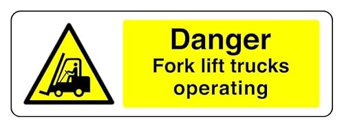 Hinweisschild mit Aufschrift "Danger Fork Lift Trucks Operation", 3 mm Aluminium-Dibond für den Innen- und Außenbereich (600 mm x 200 mm), 7 m Sichtabstand von Safety First Display LTD