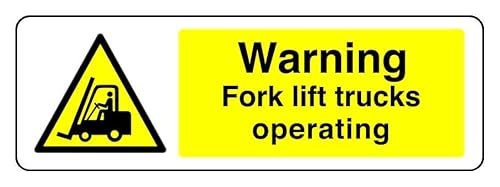 Hinweisschild mit Aufschrift "Warning Fork Lift Trucks Operating – 3 mm Aluminium-Dibond für den Innen- und Außenbereich (600 mm x 200 mm), 7 m Sichtabstand von Safety First Display LTD